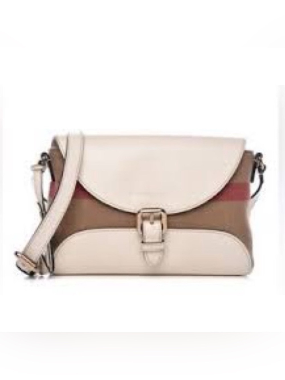 BURBERRY Henham House Check Crossbody Bag White Leather & Canvas EUC w/ COA
